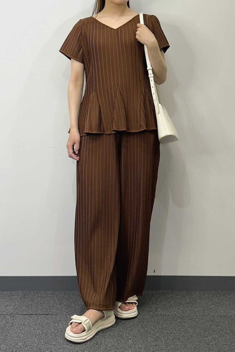 【セットアップ可能】プリーツストレートパンツ/ブラウン/S