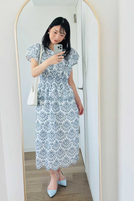 2way総刺繍ペプラムワンピ/ネイビー/F