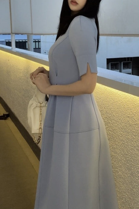 ストレッチハートネックワンピ/ライトブルー/S